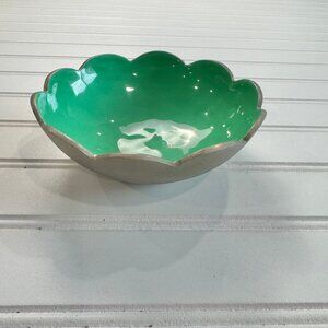 Vintage Towle Silversmiths green enamel scalloped bowl 5.75" diameter